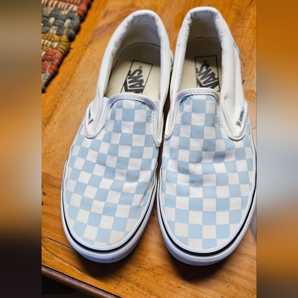 Vans Kids Blue Checkered Slip-On Shoes - Picture 1 of 5